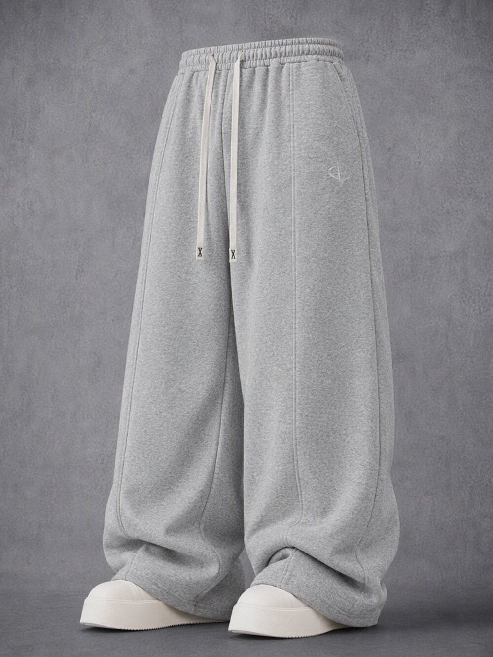 Grey Sports Men's Loose Graphic Straight Long Drawstring Sweatpants